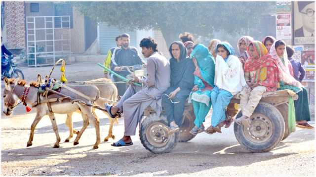 حیدرآباد: لطیف آباد میں خواتین گدھا گاڑی پر سفر کر رہی ہیں