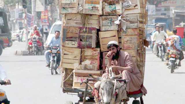 حیدرآباد: ایک محنت کش گدھا گاڑی پر اضافی سامان لادے منزل کی جانب رواں دوا ہے