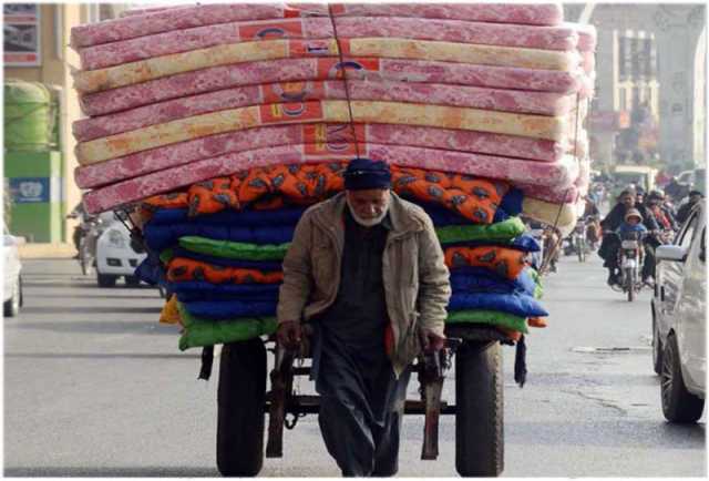 راولپنڈی،ضعیف محنت کش بھاری ہتھ گاڑی لے کرجارہا ہے